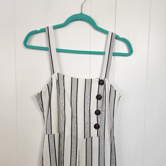 Bershka White Black Stripe Sleeveless Jumpsuit One Piece Size Medium Summer - Picture 7 of 12